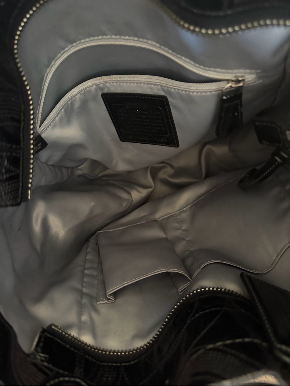 Coach Black Patent Leather Logo Tote with Front Pocket and Silver Hardware - Picture 4 of 10